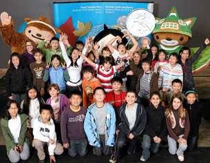 The Vancouver 2010 mascots celebrate the launch of the Royal Canadian Mint’s Vancouver 2010 Commemorative Circulation Coins 