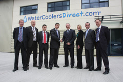 L to R Water Coolers Direct.com Team, Fred Cairns Palmer (MD) of Water Coolers Direct.com & Eduardo Eguren (CEO Barclays Commercial Bank), Barclays Team