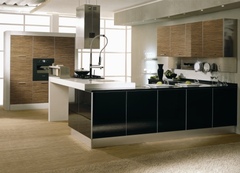 Modern kitchen in black laminate & zebrano
