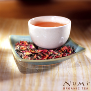 Velvet Garden, White Rose. Sweet pink rosebuds blended with Spring White tea. Certified Organic and Fair Trade Certified.