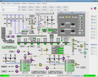 Operator Interface for the transportation subsystem of the Radioactive Waste Treatment Facility at Smolensk Nuclear Power Plant. Data is drawn from the eXtremeDB in-memory database.