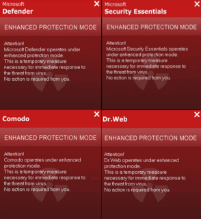 Fake Notification from Comodo Enhanced Protection Mode, Dr. Web Enhanced Protection Mode, Microsoft Security Essentials Enhanced Protection Mode and Microsoft Defender Enhanced Protection Mode