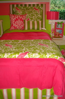 Designer Pink and Green Dorm Bedding
