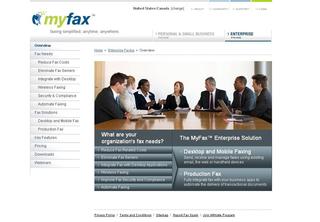 MyFax website explains benefits of Internet fax service.  