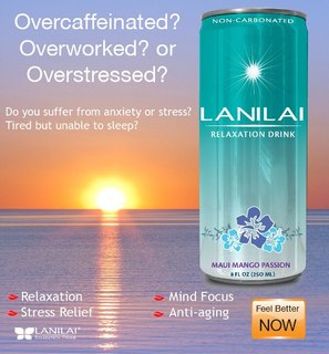 LANILAI Relaxation Drink. A tasty calm drink made with 100% natural herbal ingredients to help ease sleep debt, insomnia, restlessness, and stress. LANILAI Relaxation Drink. A tasty calm drink made with 100% natural herbal ingredients to help ease sleep debt, insomnia, restlessness, and stress.