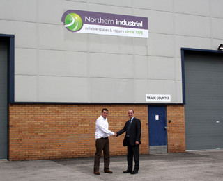 Northern Industrial's David Lenehan with Martin Lamb of Control Techniques Northern Industrial's David Lenehan with Martin Lamb of Control Techniques