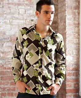 70s Poly Print Shirt, Brown