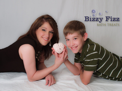 Mother and son team of Bizzy Fizz Bath Treats, Laura and Skylar Bisel