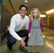 Milos Roanic visits with Claire at Holland Bloorview Kids Rehabilitation Hospital