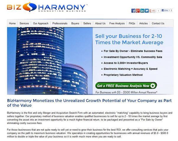 BizHarmony's redesigned website provides prospective and current business owners with information on buying and selling businesses. 