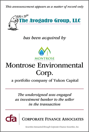 CFA Announces Acquisition of Avogadro Group LLC by Yukon Capital's Montrose Environmental Corp.