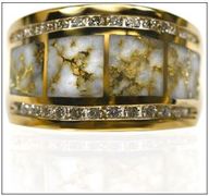 Natural Gold in Quartz Ladys Ring with Diamonds