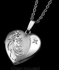 Sterling Silver & Diamond Heart 2 Photo Locket 3/4 Inch with 18 Inch Rope Chain - Item MLSS2015