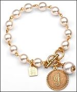 J Initial - 24K Gold Plated Coin & Cotton Pearl 7 1/4 Inch Bracelet by John Wind - Item JW1044