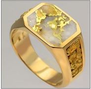 Gent's Gold Quartz Ring with Natural Nugget side panels
