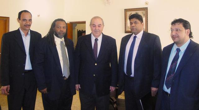 left-right) INA Deputy Minister of the Environment and Chief of Staff- Mohammed Hussain; SAK- L.Sowell; INA Leader and Candidate for Prime Minister- Dr Iyad Hashem Allawi; SAK- R.Hultz; SAK- A.Hadi