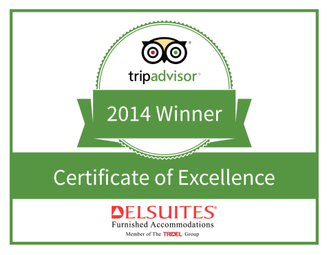 Delsuites is recognized as a top performing specialty lodging in Toronto as reviewed by TripAdvisor.