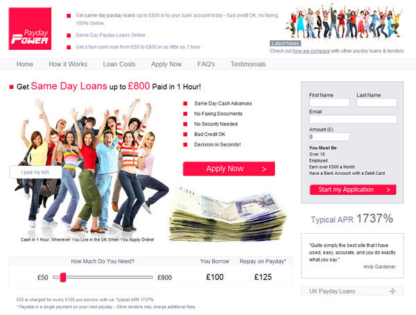 Payday Power Homepage - 1 Hour Payday Loans