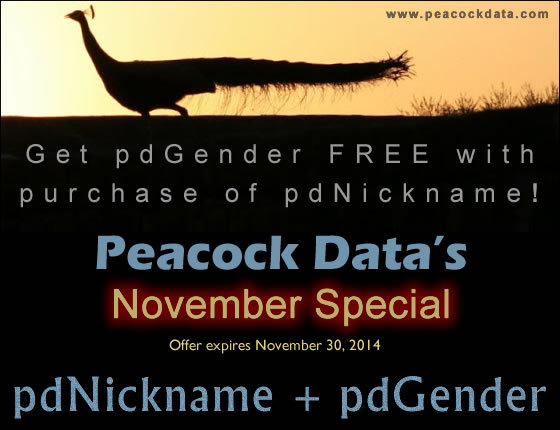 This month get pdGender Pro free with purchase of pdNickname Pro or get pdGender Standard free with purchase of pdNickname Standard.
