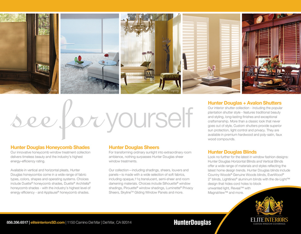 Elite Interiors San Diego Hunter Douglas Showroom Brochure