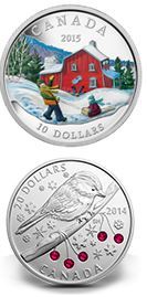 Photos depict ½ oz. 2015 Royal Canadian Mint Winter Scene Silver Coin and 1 oz. Royal Canadian Mint Fine Silver Coin Chickadee with Swarovski™ Winter Berry Elements - Credit: Royal Canadian Mint