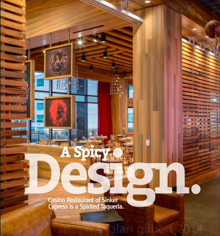 Marwood Inc. is featured in Design Solutions Winter 2015, published by the Architectural Woodwork Institute, in: "A Spicy Design. Casino Restaurant of Sinker Cypress is a Spirited Taqueria."
