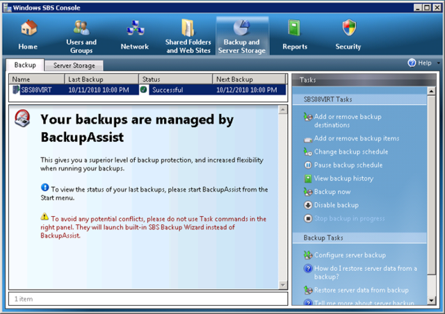 SBS2011 Report Integration for BackupAssist.