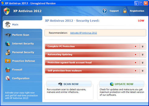 Take a look at XP Antivirus 2012's unregistered version