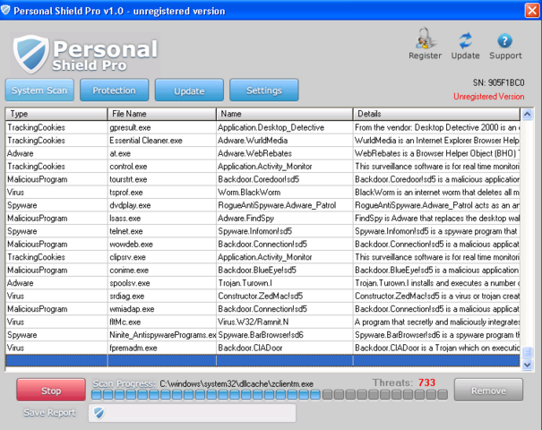 Personal Shield Pro runs fake system scanner