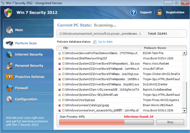 Take a look at Win 7 Security 2012's bogus system scan