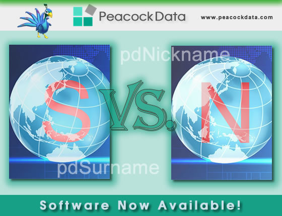 Peacock Data's new pdSurname last name software and flagship pdNickname product share important similarities, but the new kid on the block benefits from a new generation of technology.