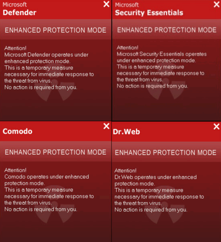 Fake Notification from Comodo Enhanced Protection Mode, Dr. Web Enhanced Protection Mode, Microsoft Security Essentials Enhanced Protection Mode and Microsoft Defender Enhanced Protection Mode
