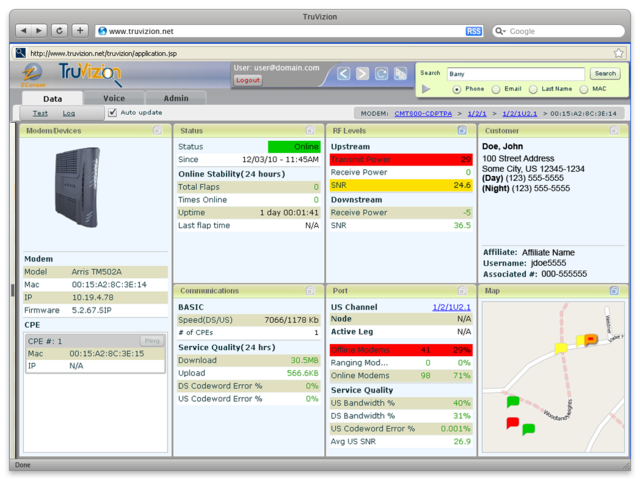 TruVizion Cable Modem Diagnostics