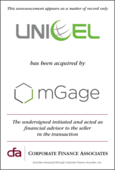 Corporate Finance Associates Advises Unicel Technologies in its Acquisition by mGage