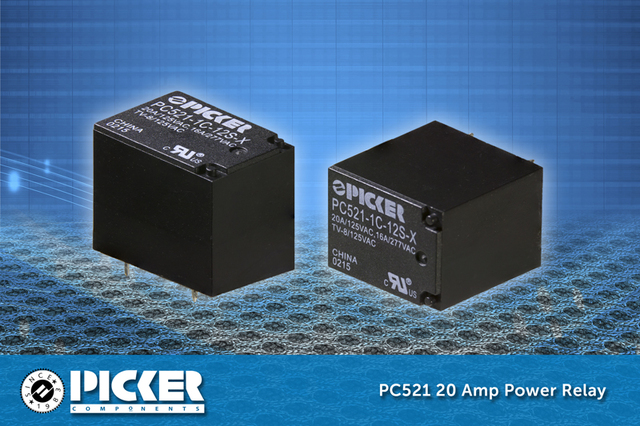 PC521 20 Amp Power Relay in popular sugar cube footprint is designed with cooler performance in mind for improved reliability.