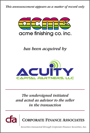 Acuity Capital Partners Acquires Acme Finishing Company