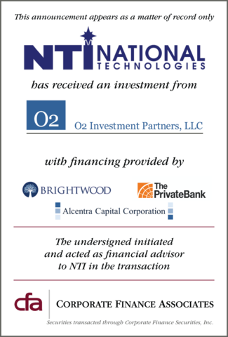 National Technologies in Recapitalization with O2 Investments