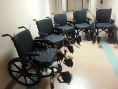 Menno Place receives five donated wheelchairs from Clearbrook Mennonite Church.
