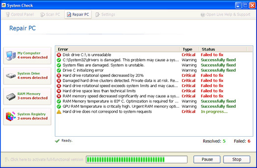 System Check lists system errors to scare PC users