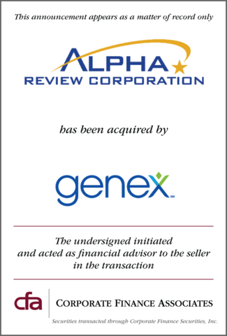 Alpha Review Corp. acquired by Genex Services, LLC