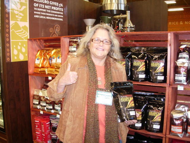 Jackie Mendelson showcases her coffee with a cause at Tarzana, CA Whole Foods