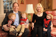 Congressional candidate, former federal prosecutor Julian Schreibman at home in Stone Ridge, Ulster County, NY, with his wife, Shannon, and their three boys.