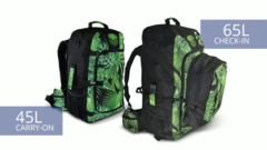 Choose from two sizes. The 45 Litre Carry-on, or the 65 Litre Pack with a 15 Litre zip on daypack (total 80L)
