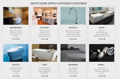 Savvy Home Supply's digital showroom features a variety of product categories for a fine kitchen and luxury bathroom remodel.