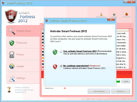 Smart Fortress 2012 urges PC users to activate the bogus program