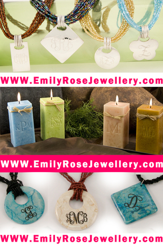 Monogrammed silver pendants, Engraved Candles, Personalized Marble Pendants