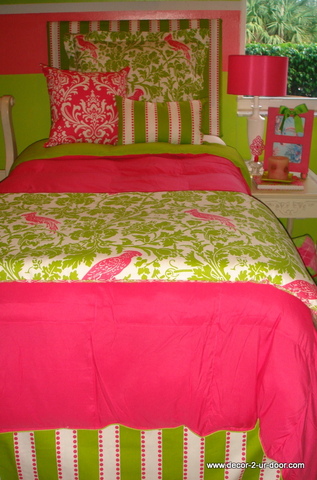 Designer Pink and Green Dorm Bedding