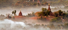 Mrauk U Temples in the morning mist