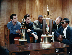 1966:  Five of the six Montclairs, winners of the Jaycees Battle of the Bands, contemplate their future. 