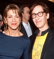 Wendie Malick, left, and Stan Zimmerman, right, at a benefit for Celebration Theatre, LA, April, 2014<br />
